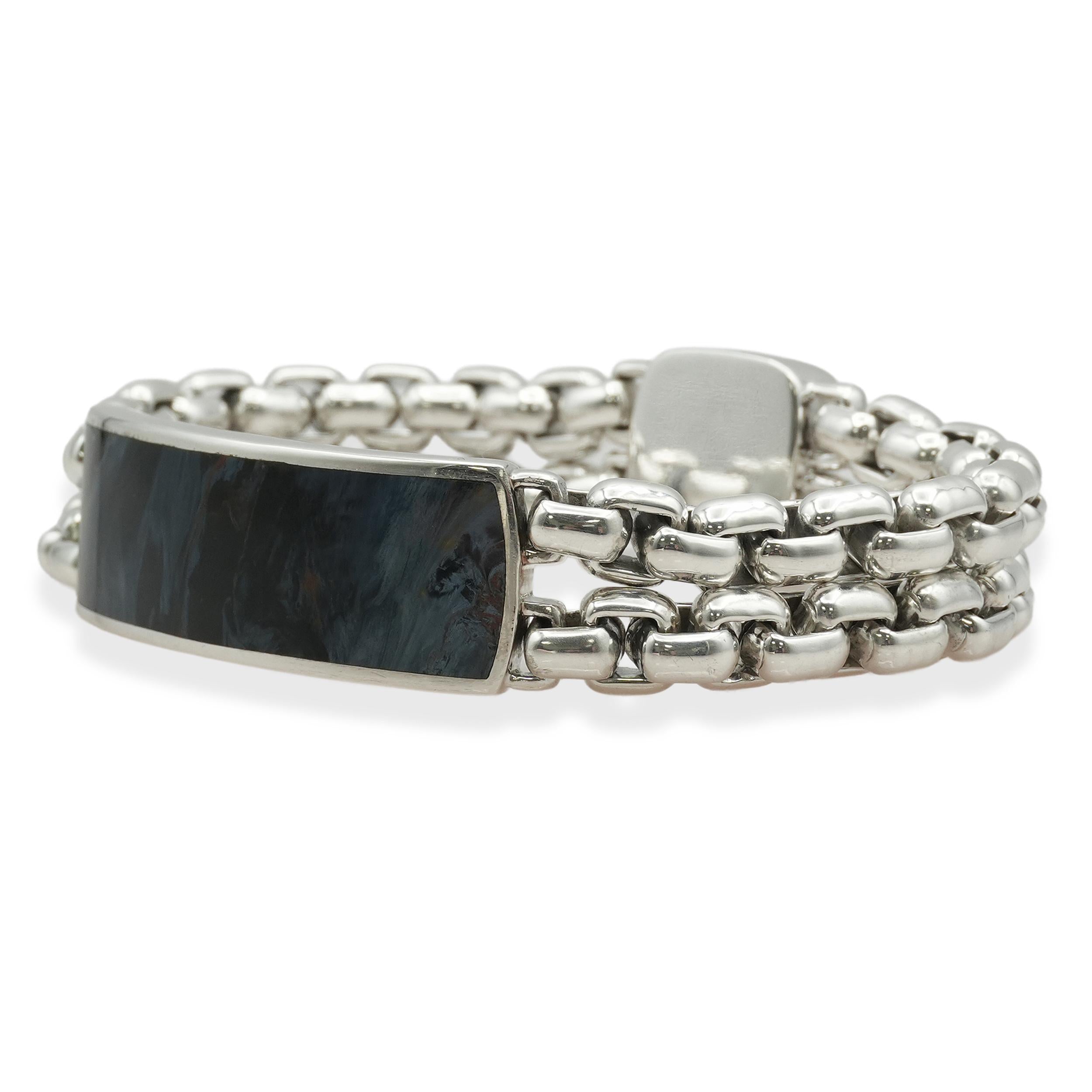 David Yurman Sterling Silver & Pietersite ID Double Box Chain Bracelet