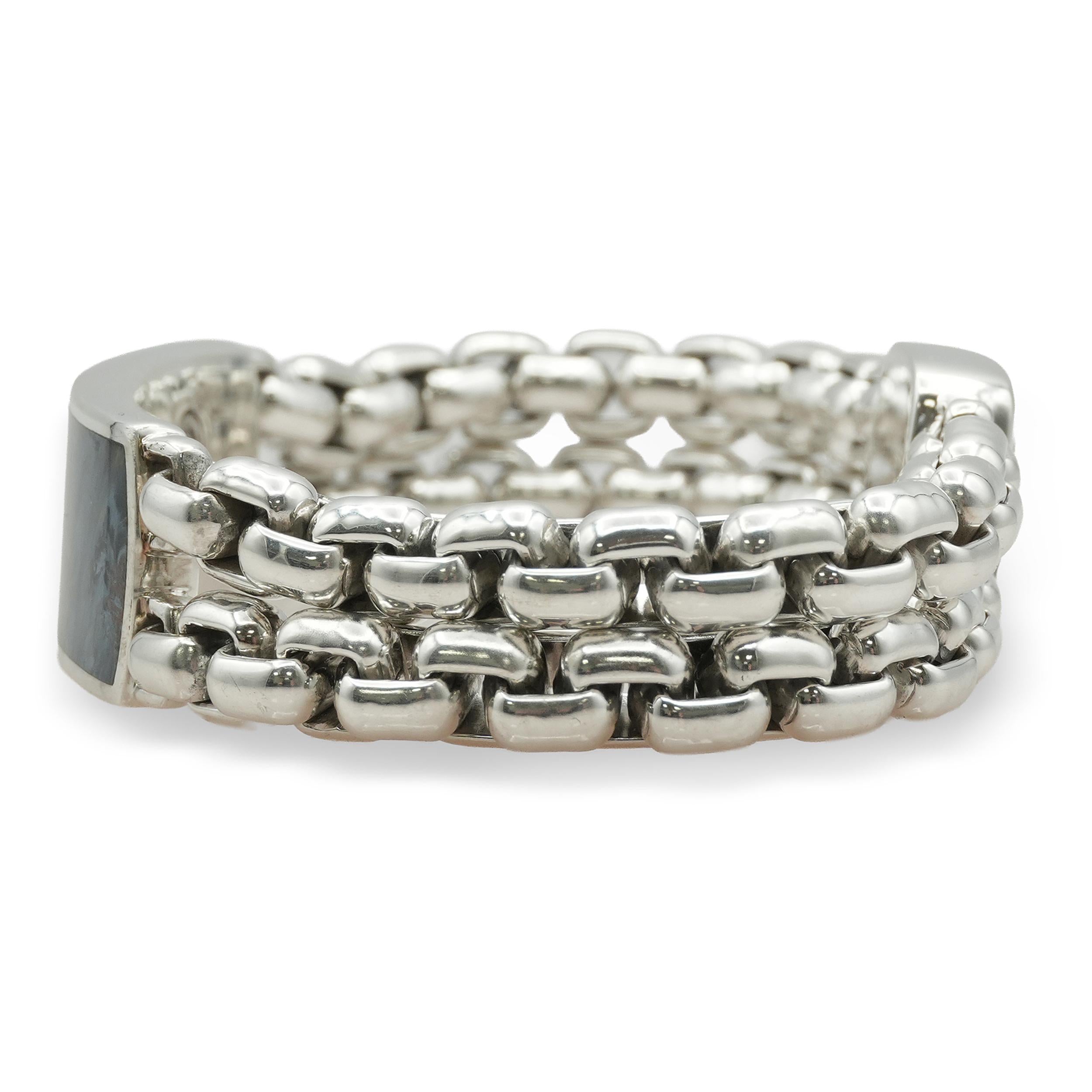 David Yurman Sterling Silver & Pietersite ID Double Box Chain Bracelet