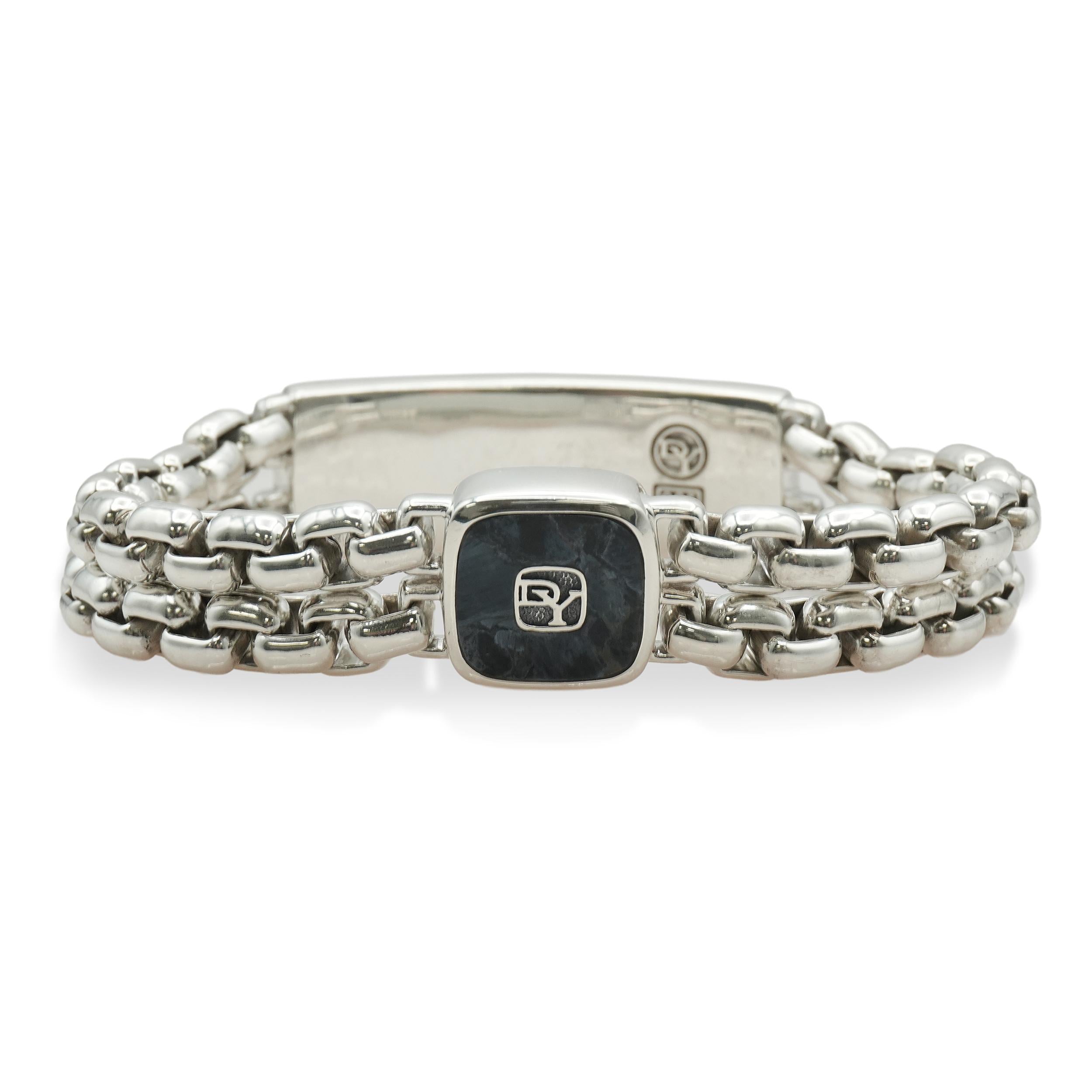 David Yurman Sterling Silver & Pietersite ID Double Box Chain Bracelet