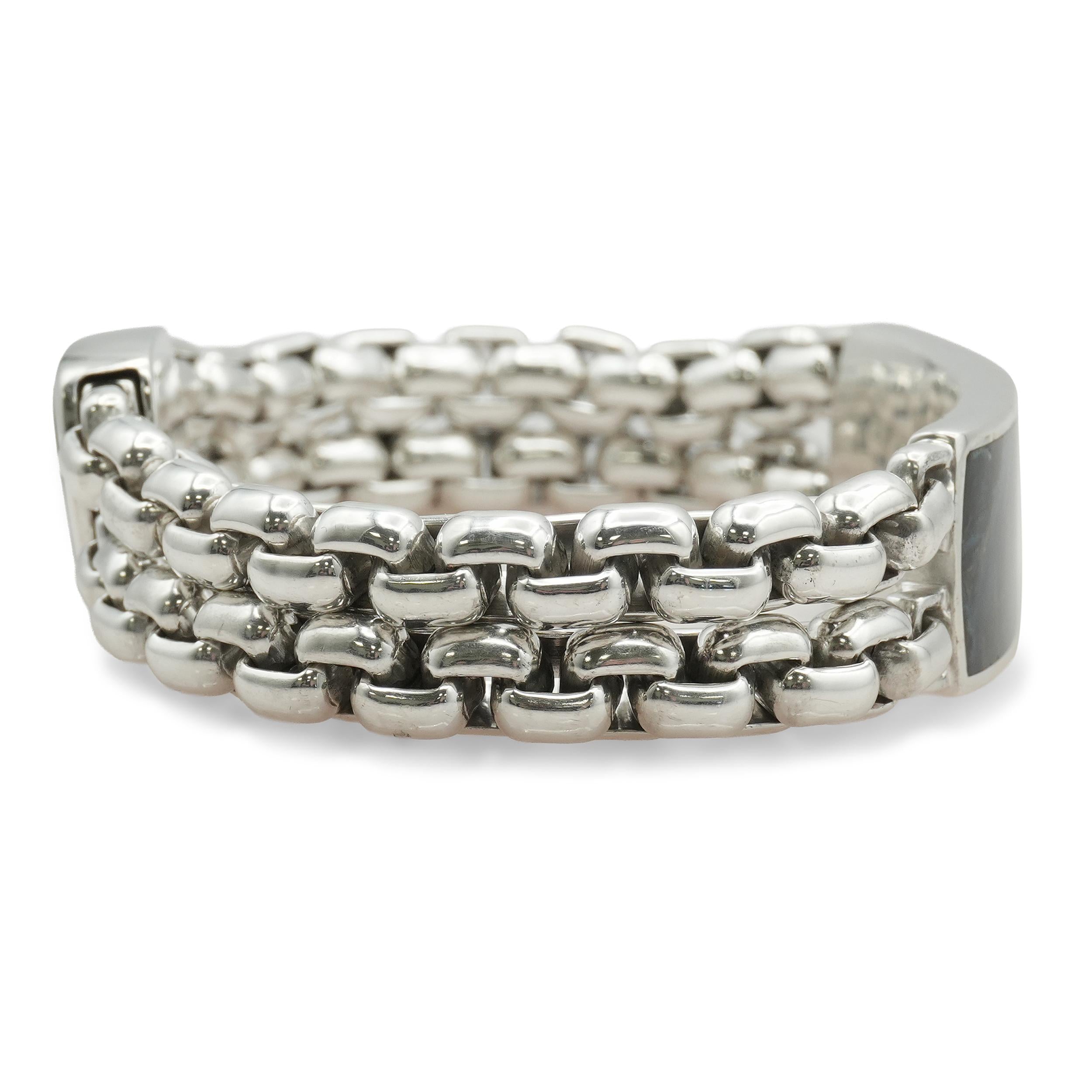 David Yurman Sterling Silver & Pietersite ID Double Box Chain Bracelet