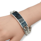 David Yurman Sterling Silver & Pietersite ID Double Box Chain Bracelet