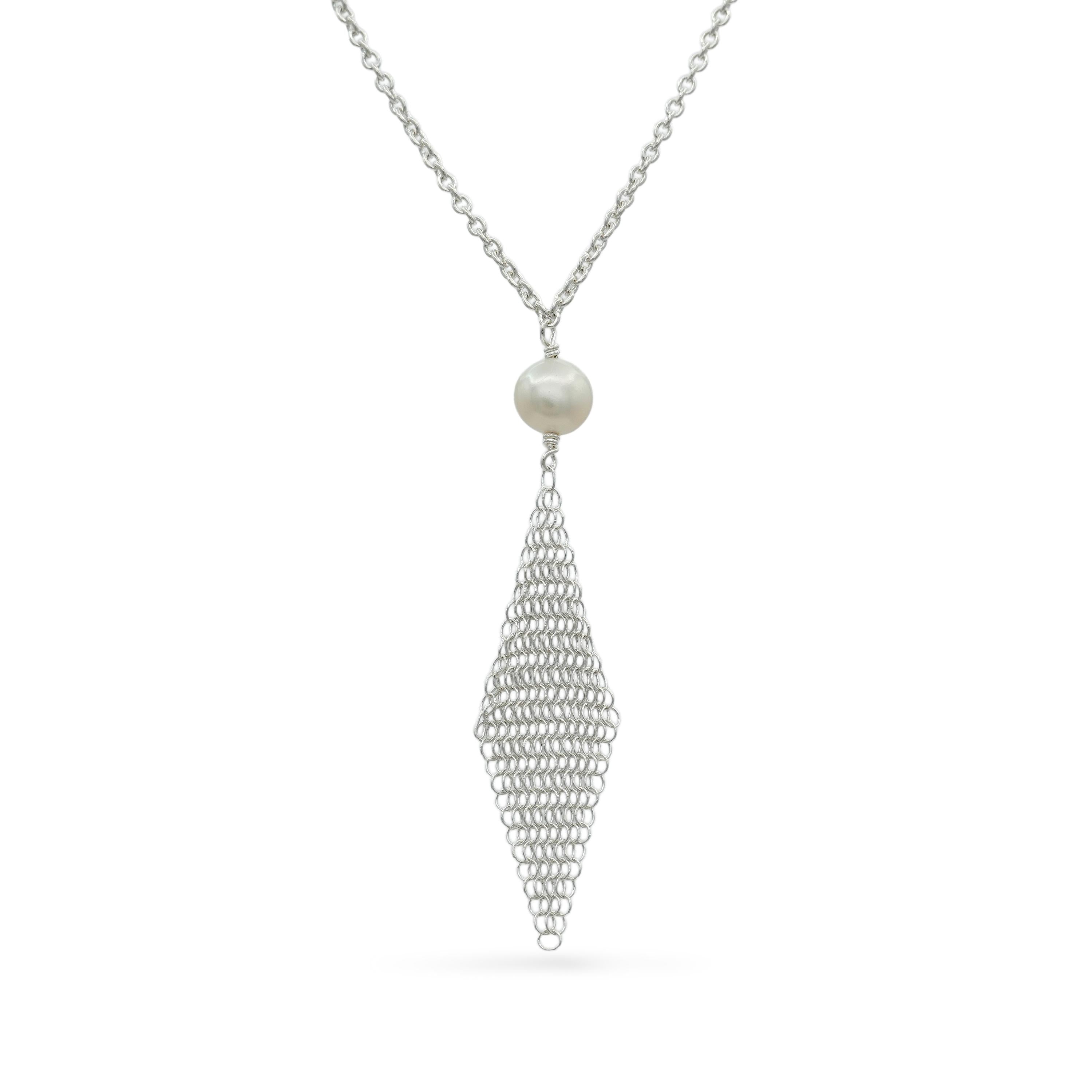 Tiffany & Co. Elsa Peretti Sterling Silver Pearl Mesh Drop Necklace