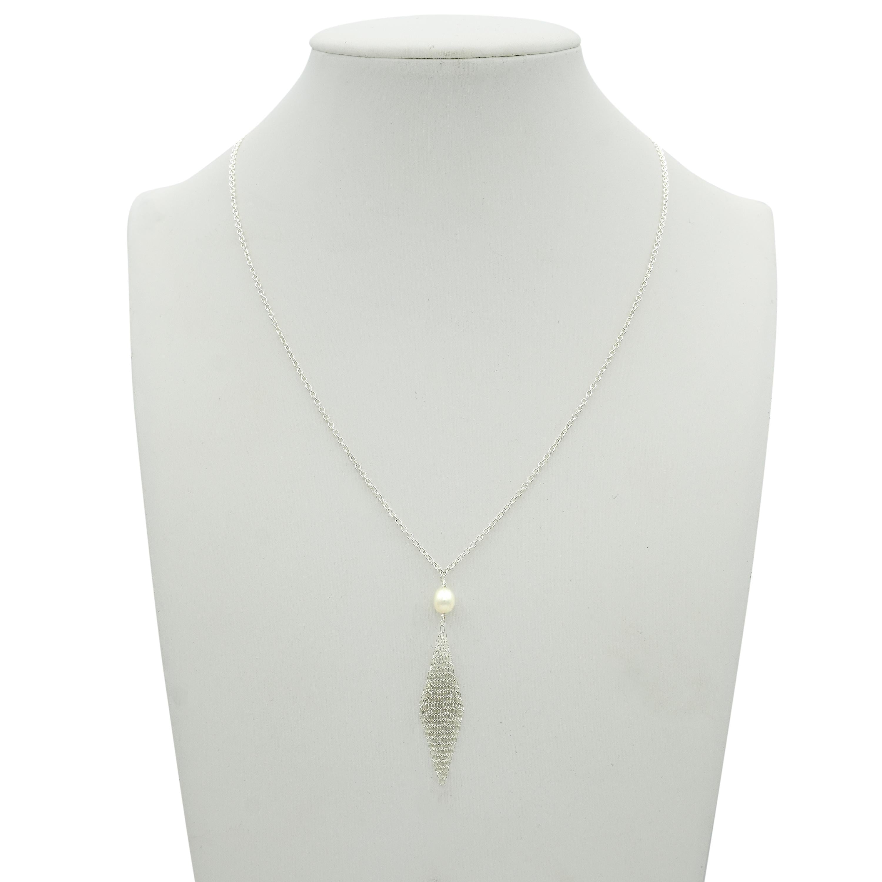 Tiffany & Co. Elsa Peretti Sterling Silver Pearl Mesh Drop Necklace