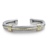 David Yurman Sterling Silver 14K Yellow Gold Double Cable Hinged Cuff Bracelet