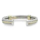 David Yurman Sterling Silver 14K Yellow Gold Double Cable Hinged Cuff Bracelet
