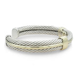 David Yurman Sterling Silver 14K Yellow Gold Double Cable Hinged Cuff Bracelet