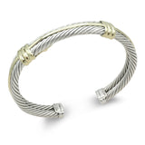 David Yurman Sterling Silver 14K Yellow Gold Double Cable Hinged Cuff Bracelet