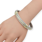 David Yurman Sterling Silver 14K Yellow Gold Double Cable Hinged Cuff Bracelet