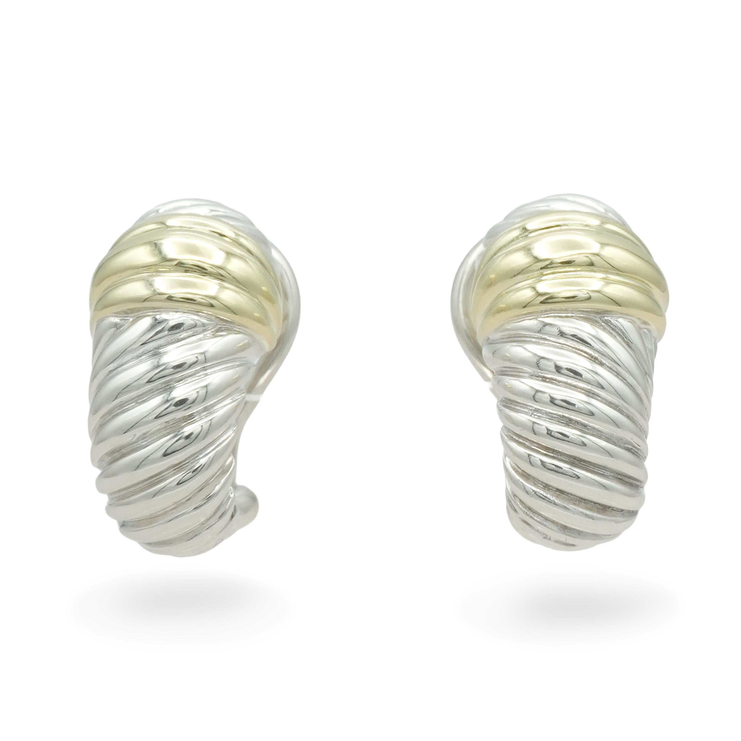 David Yurman Sterling Silver 14K Yellow Gold Cable Earrings