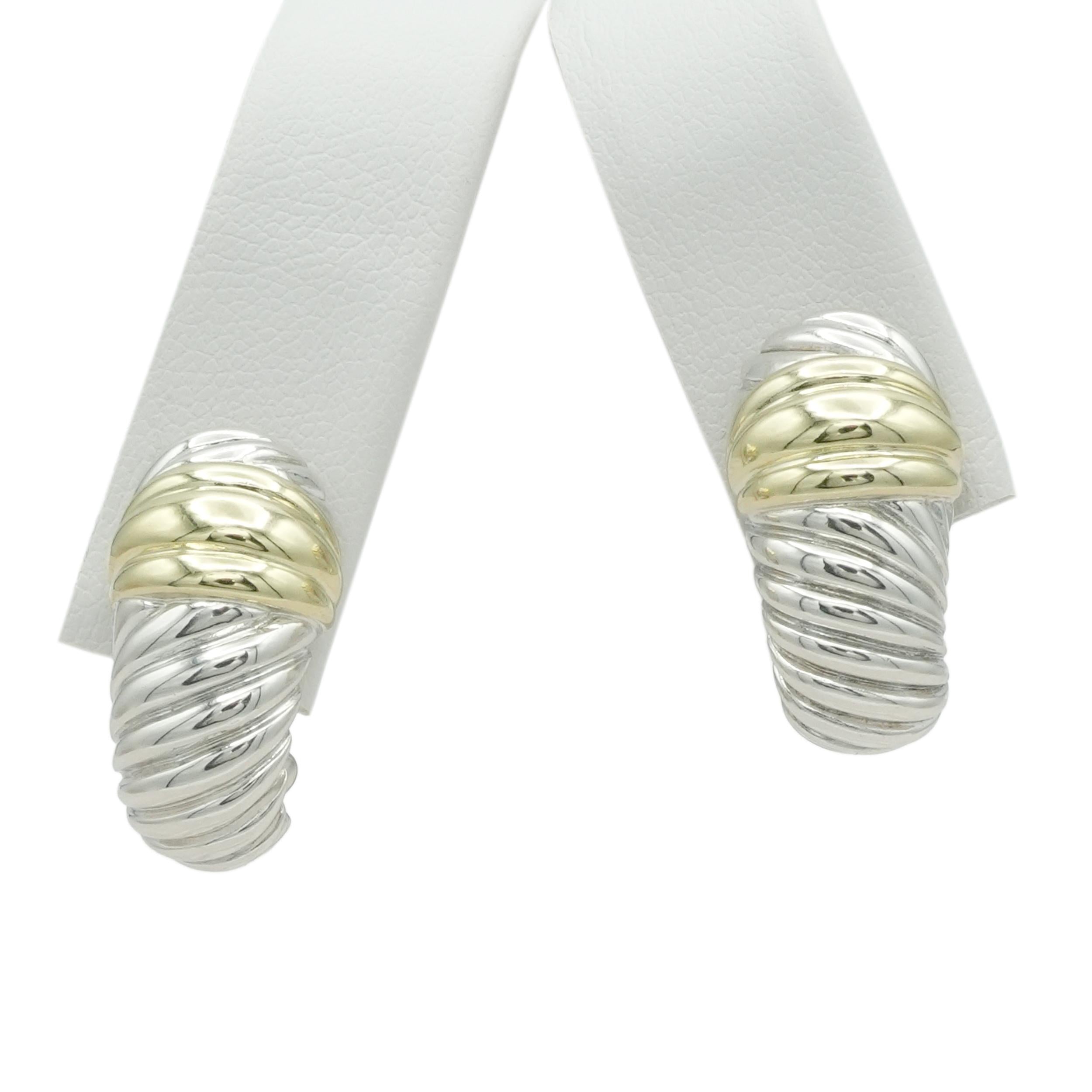 David Yurman Sterling Silver 14K Yellow Gold Cable Earrings