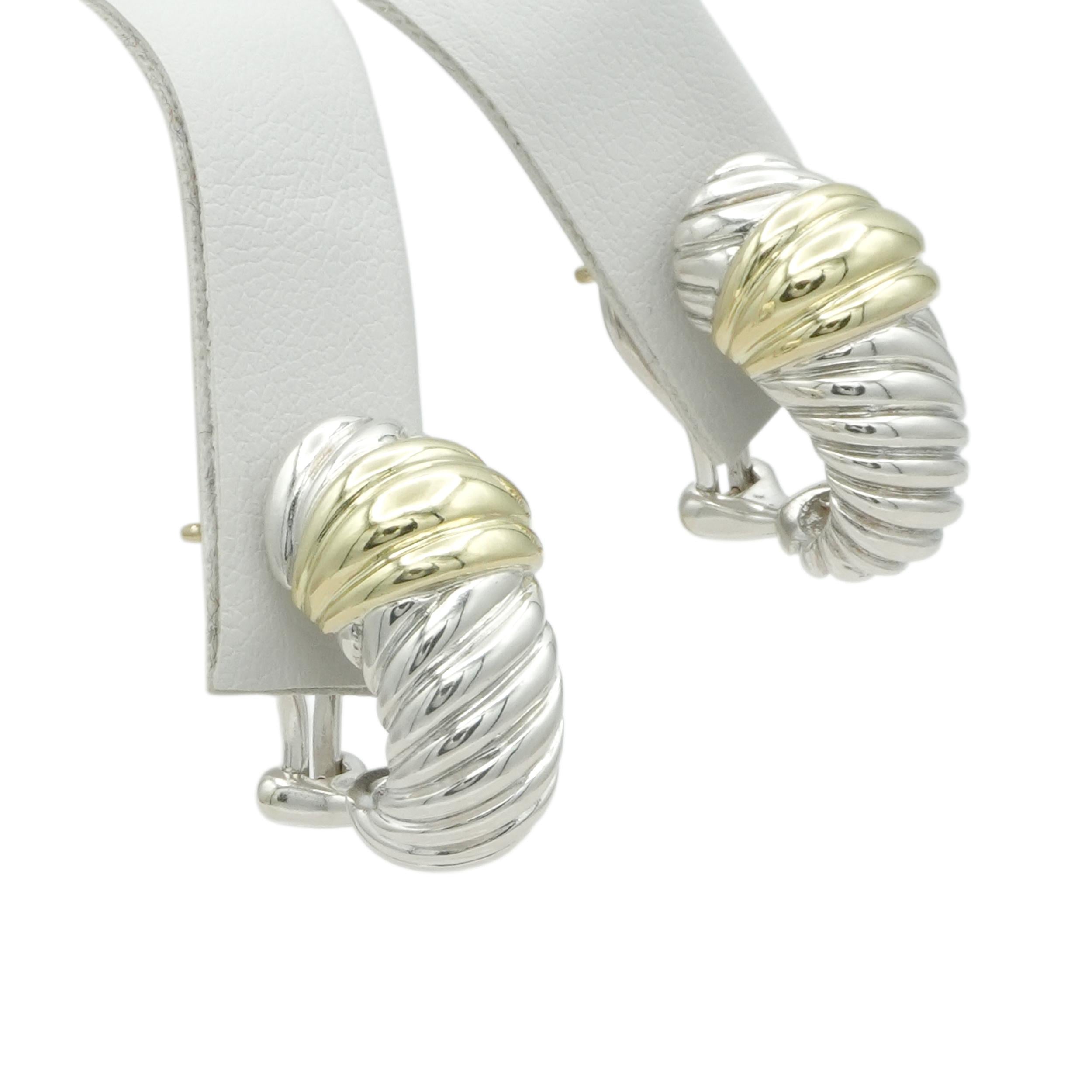 David Yurman Sterling Silver 14K Yellow Gold Cable Earrings