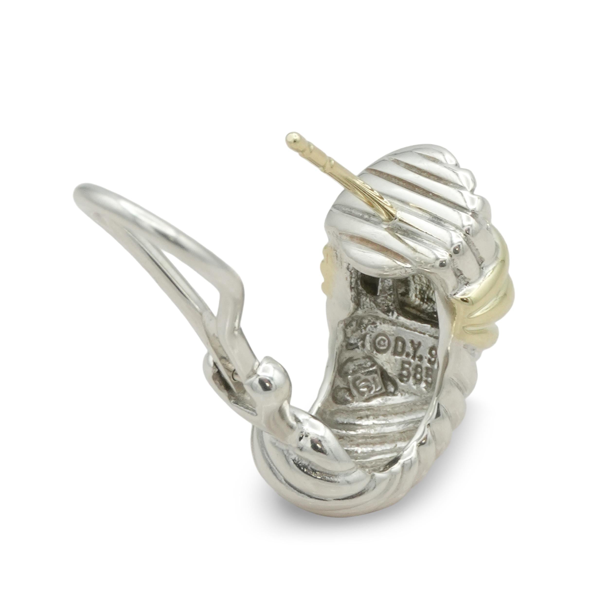 David Yurman Sterling Silver 14K Yellow Gold Cable Earrings