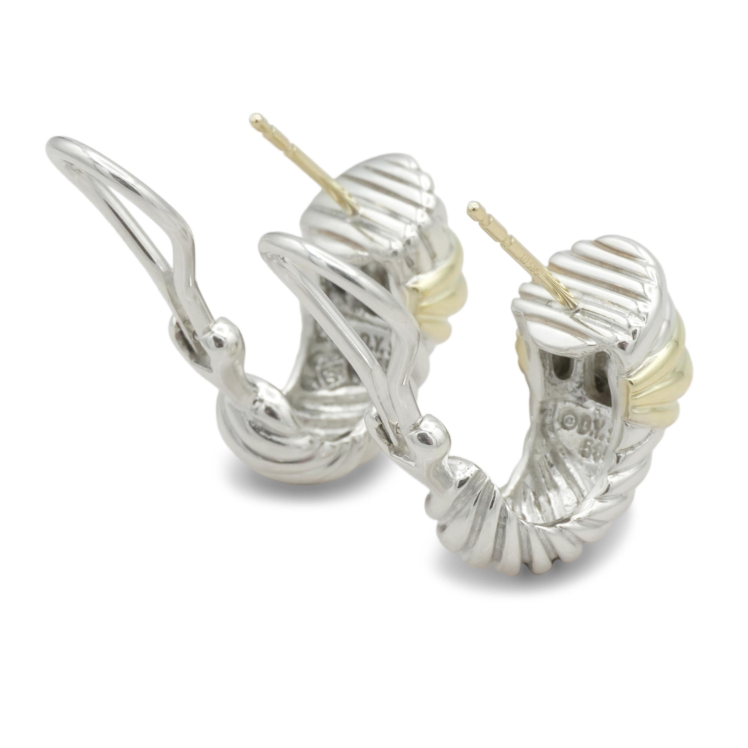 David Yurman Sterling Silver 14K Yellow Gold Cable Earrings