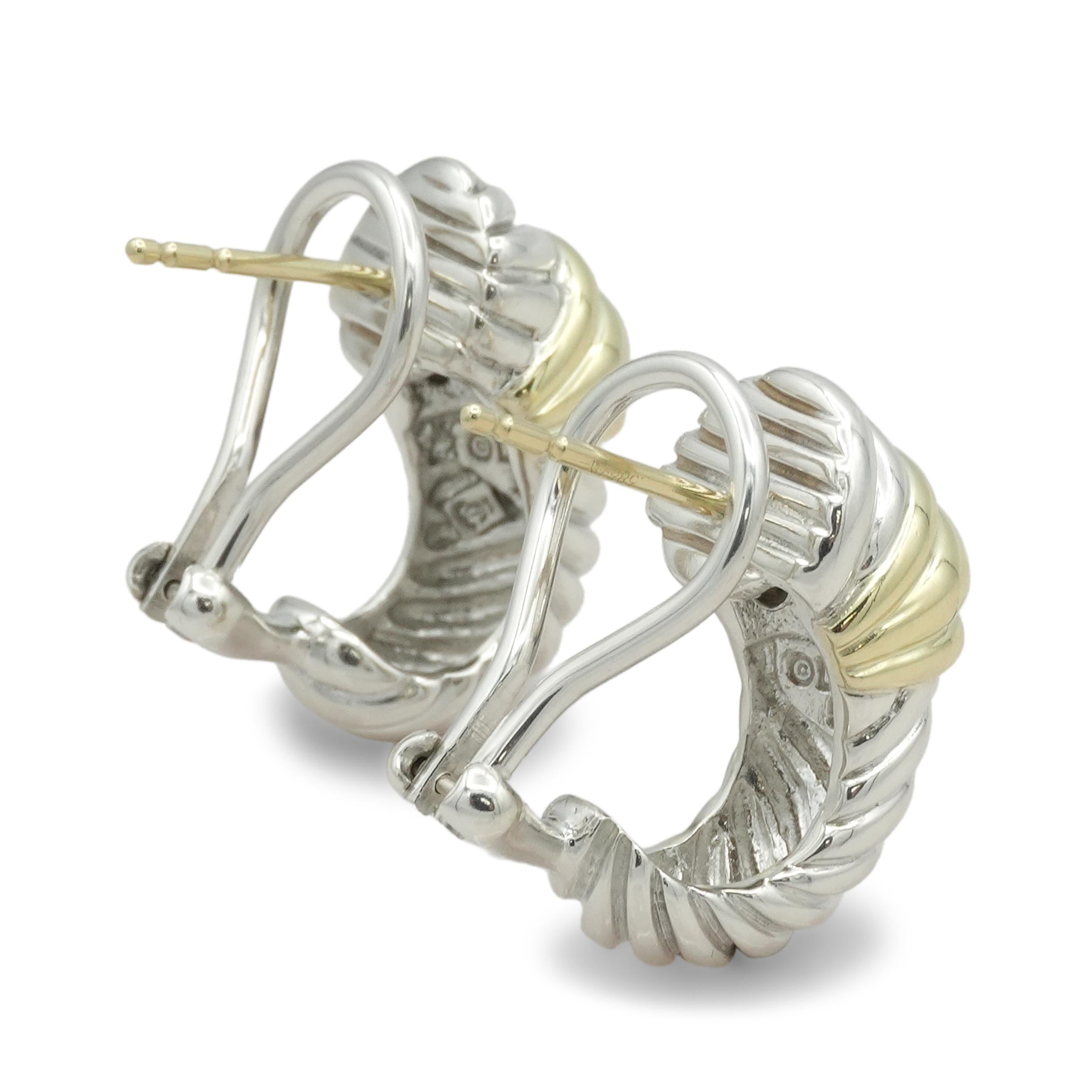 David Yurman Sterling Silver 14K Yellow Gold Cable Earrings