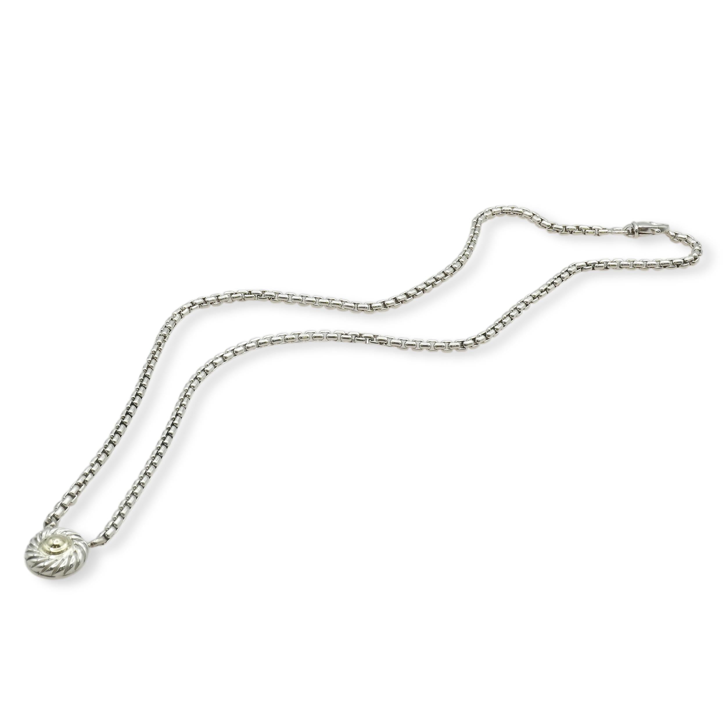David Yurman Sterling Silver & 14k Yellow Gold Box Chain with Cookie Pendant
