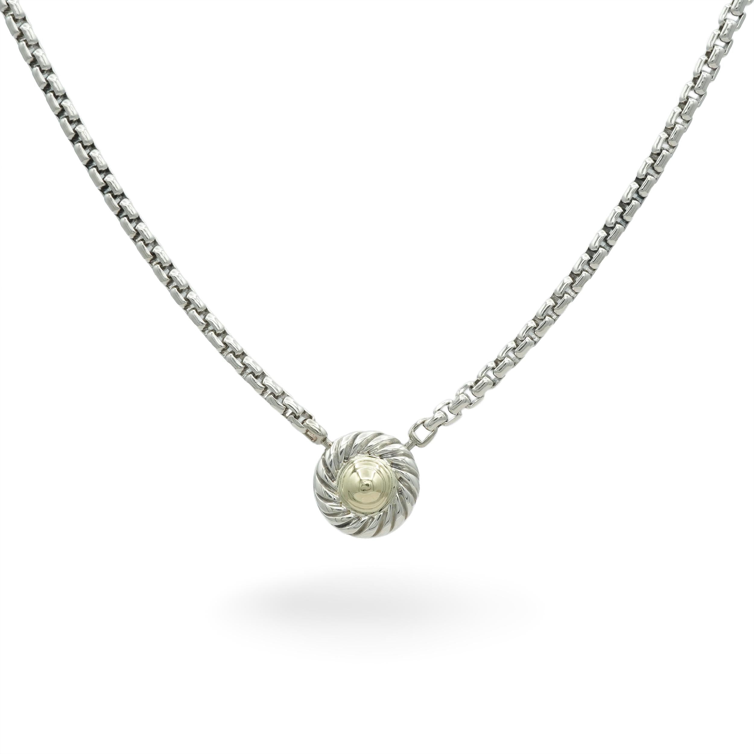 David Yurman Sterling Silver & 14k Yellow Gold Box Chain with Cookie Pendant