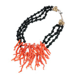 Vintage Branch Coral and Black Onyx Multi-Strand Necklace