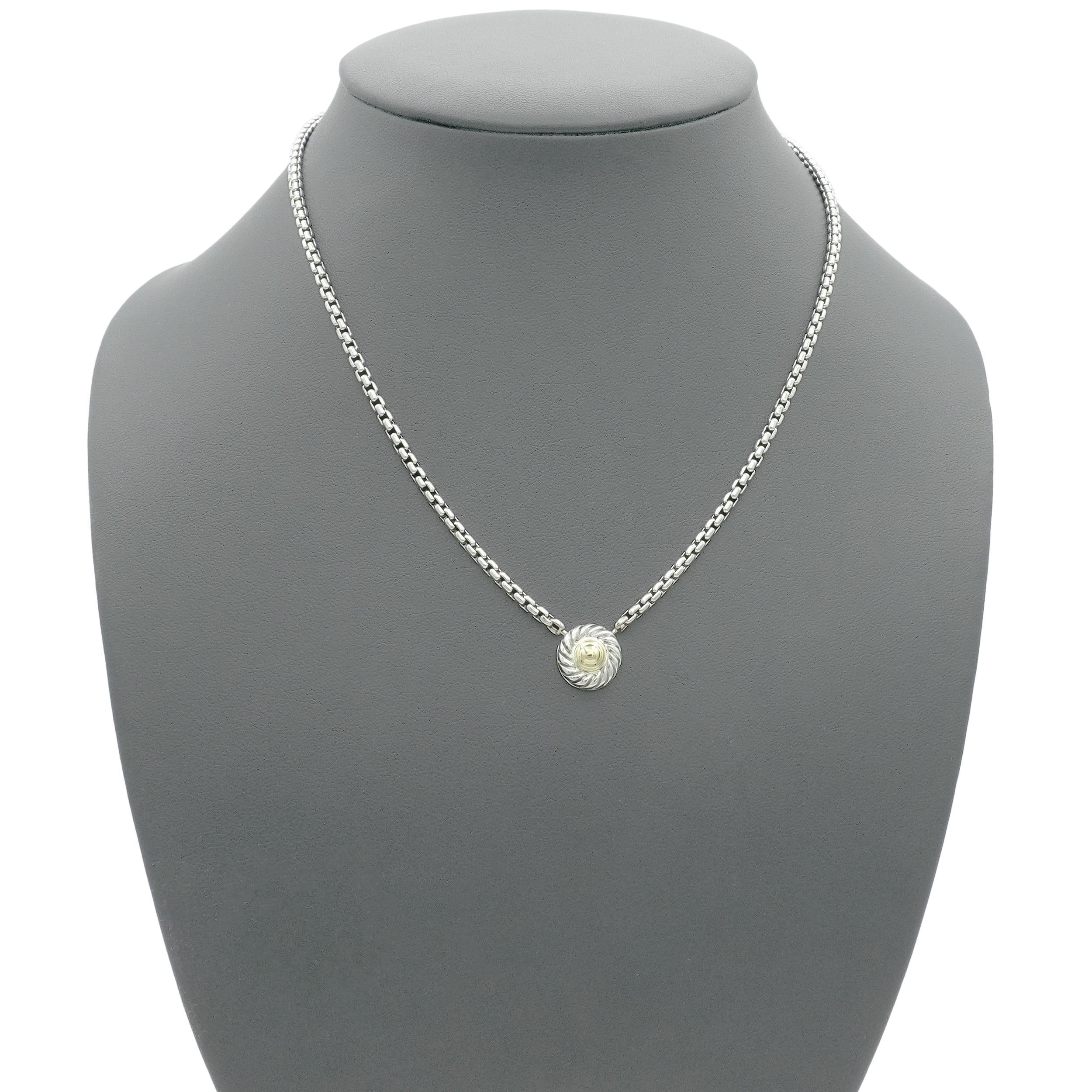 David Yurman Sterling Silver & 14k Yellow Gold Box Chain with Cookie Pendant