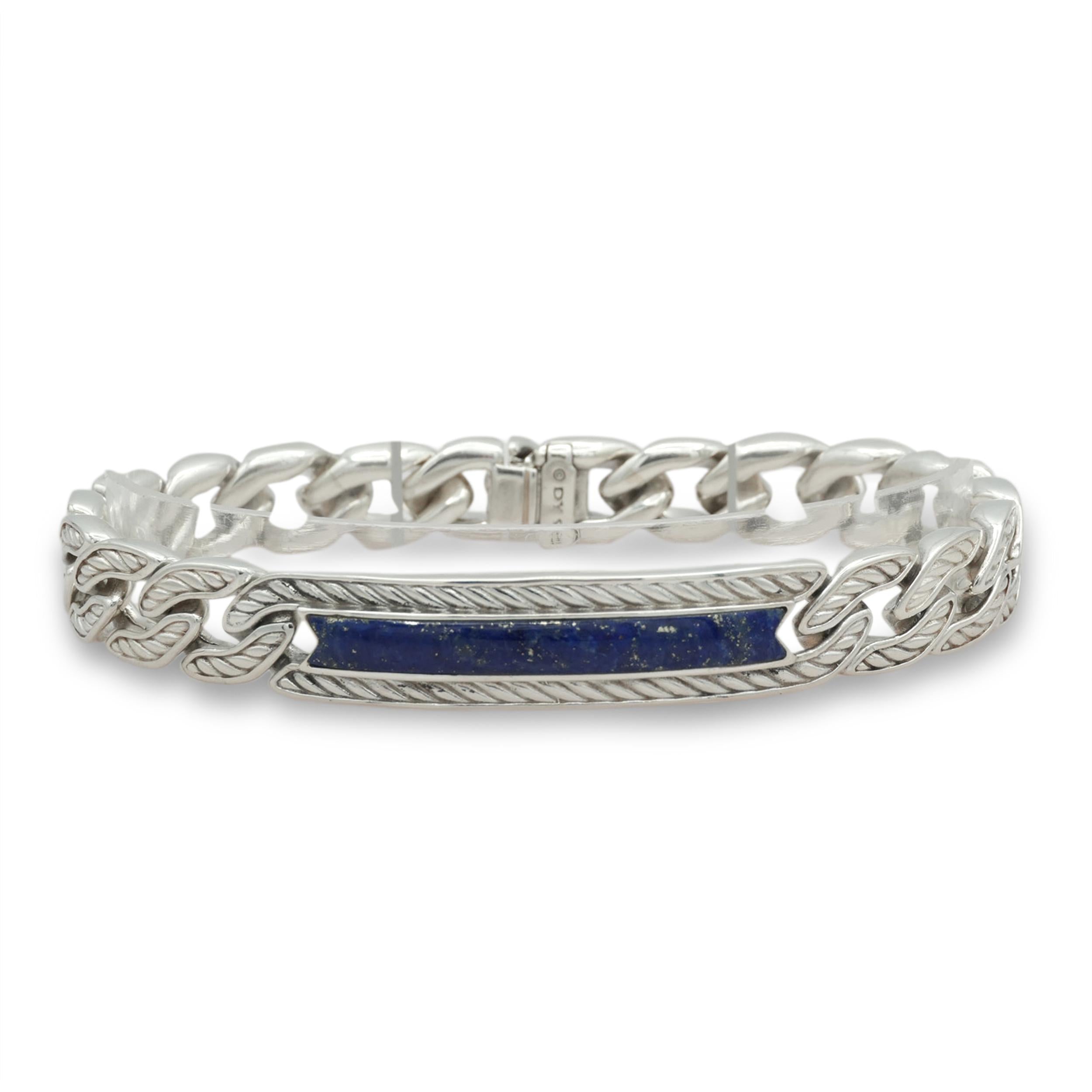 David Yurman Sterling Silver & Lapis Lazuli Curb Link Bracelet
