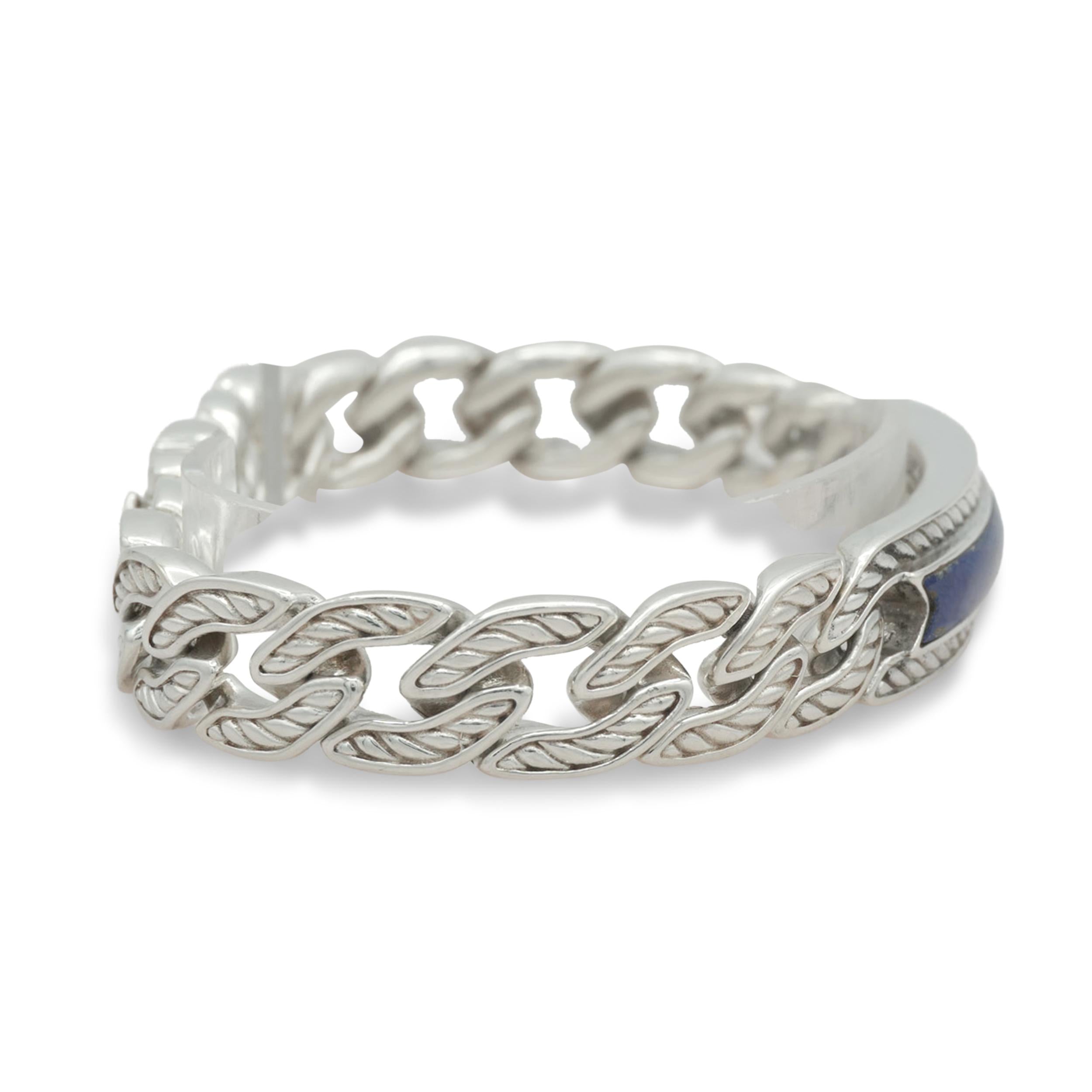 David Yurman Sterling Silver & Lapis Lazuli Curb Link Bracelet