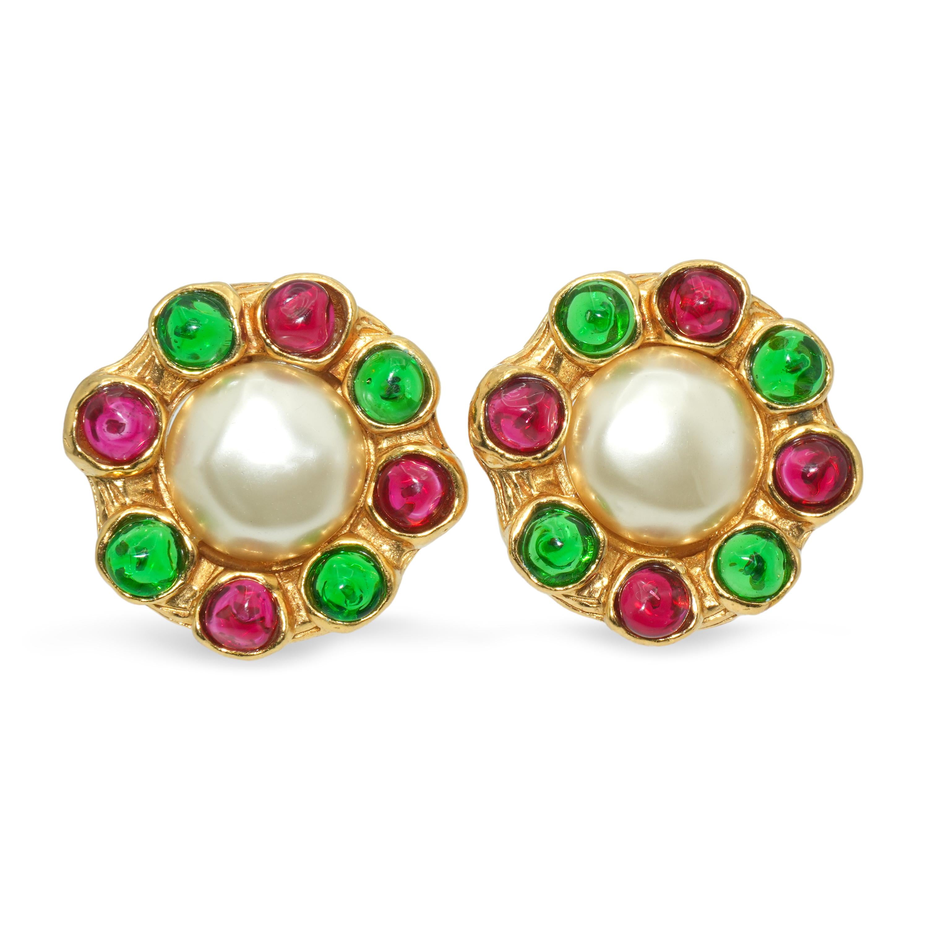 Vintage Chanel Paris Gripoix Faux Pearl Gold-Tone Earrings