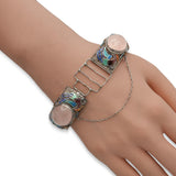 Antique Chinese Export Silver Rose Quartz Enamel Bird Bracelet