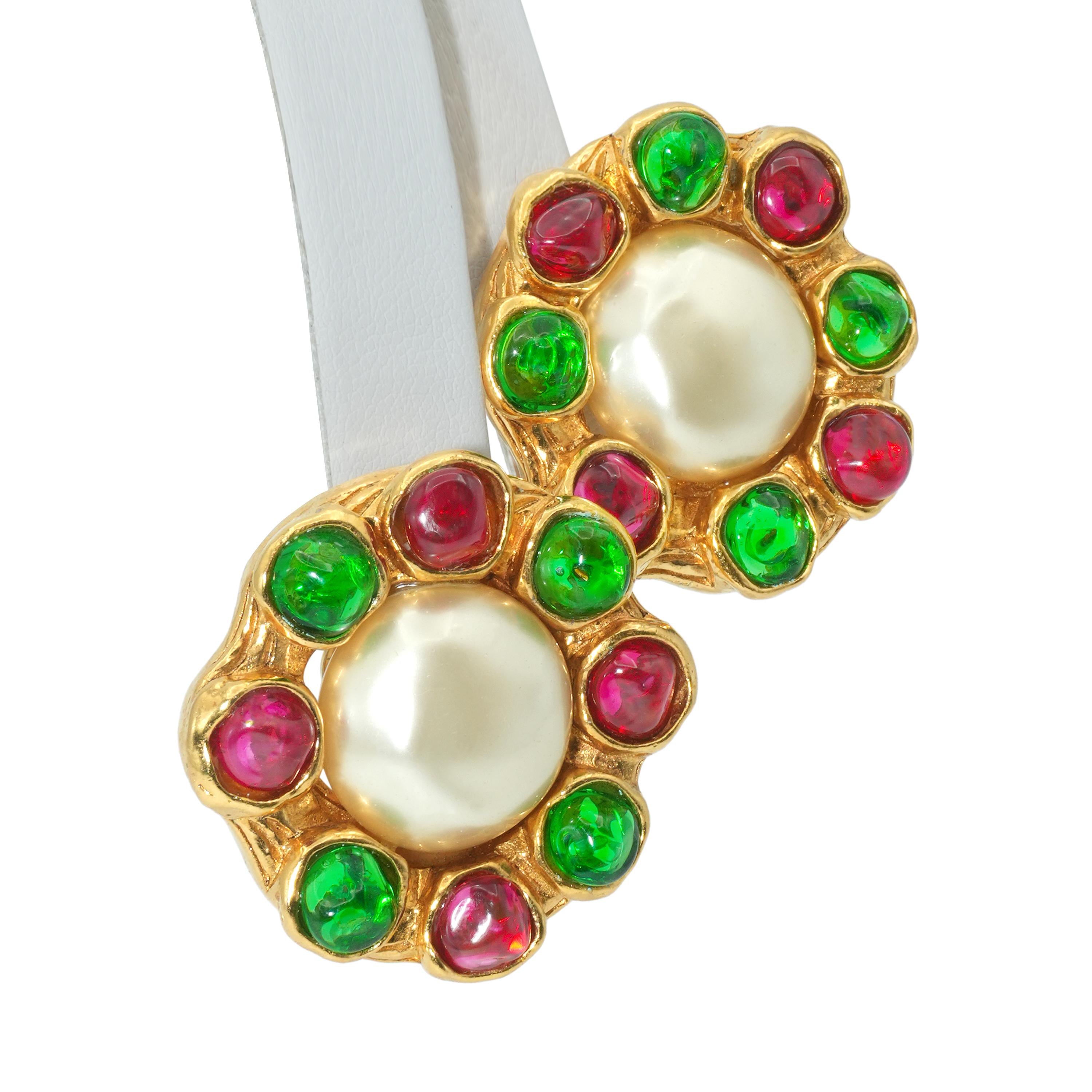 Vintage Chanel Paris Gripoix Faux Pearl Gold-Tone Earrings