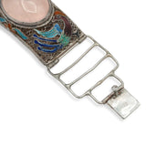 Antique Chinese Export Silver Rose Quartz Enamel Bird Bracelet