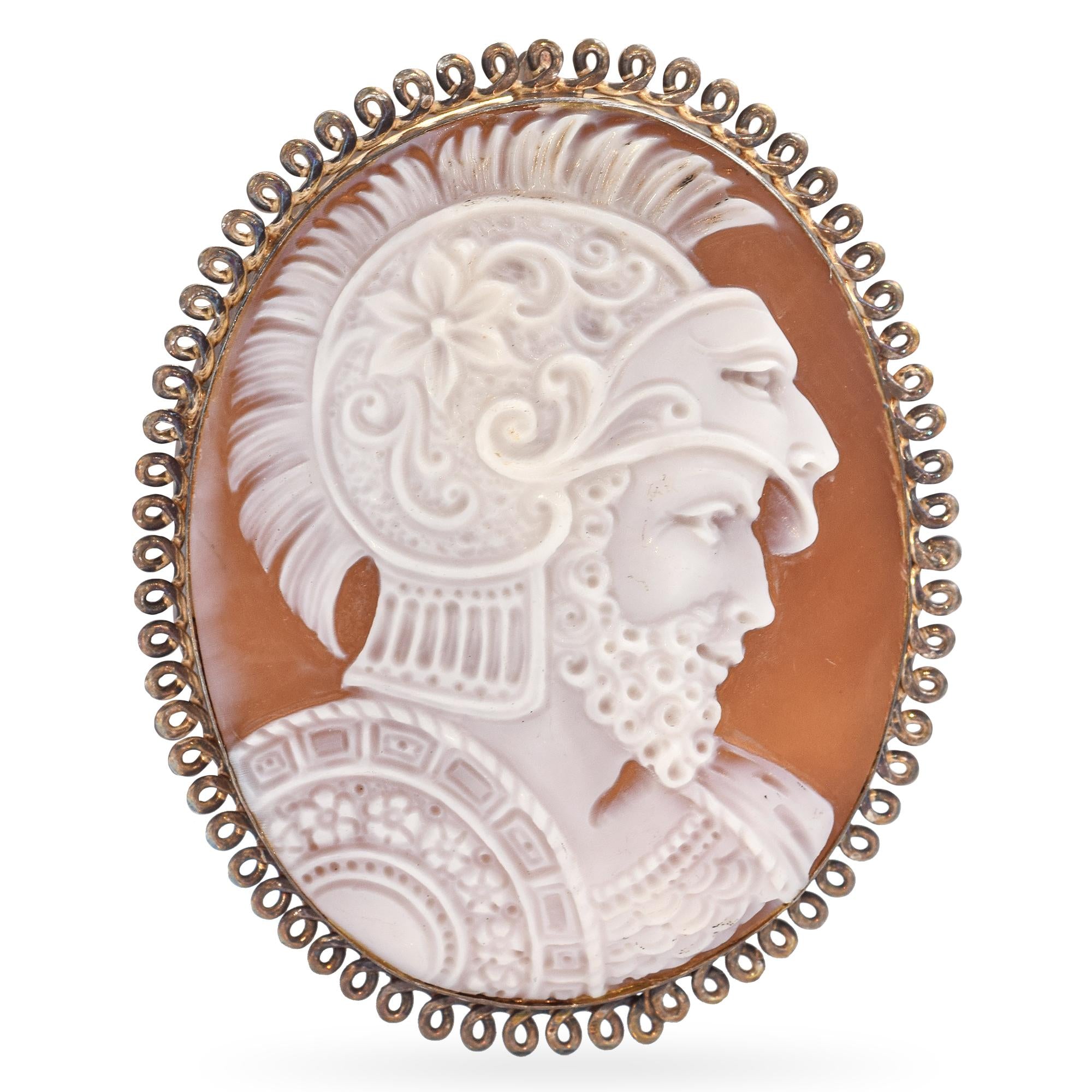 Antique Sterling Silver Achilles Signed Cameo Brooch Pendant
