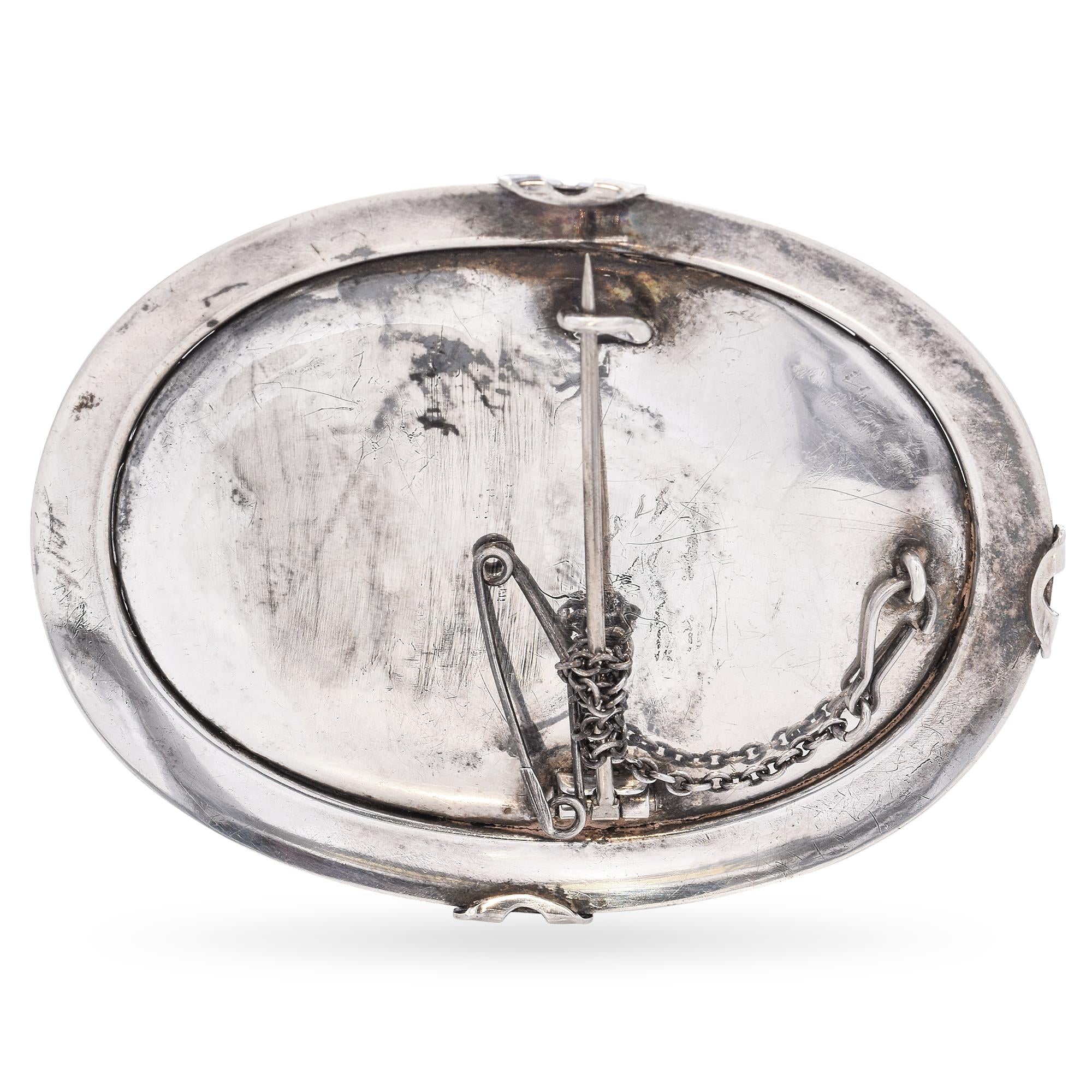 Antique Silver "Venus with Cupid and Other Sons" Cameo Brooch