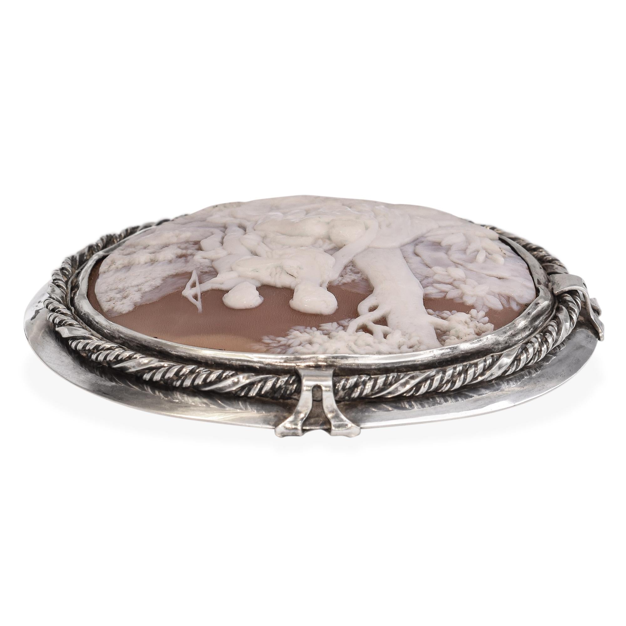 Antique Silver "Venus with Cupid and Other Sons" Cameo Brooch