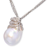 Vintage 18k White Gold Diamond and 17mm Baroque South Sea Pearl Pendant Necklace