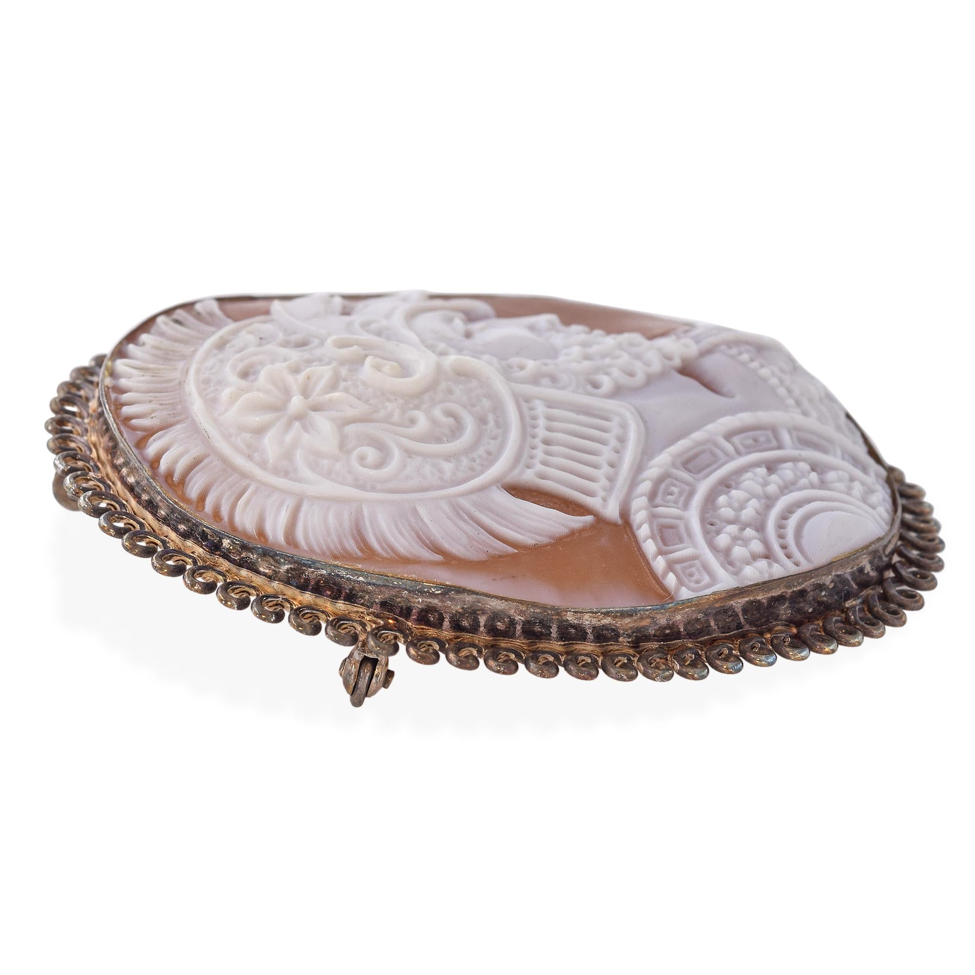 Antique Sterling Silver Achilles Signed Cameo Brooch Pendant