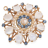 Vintage 14k Yellow Gold Moonstone Sapphire and Pearl Brooch Pendant