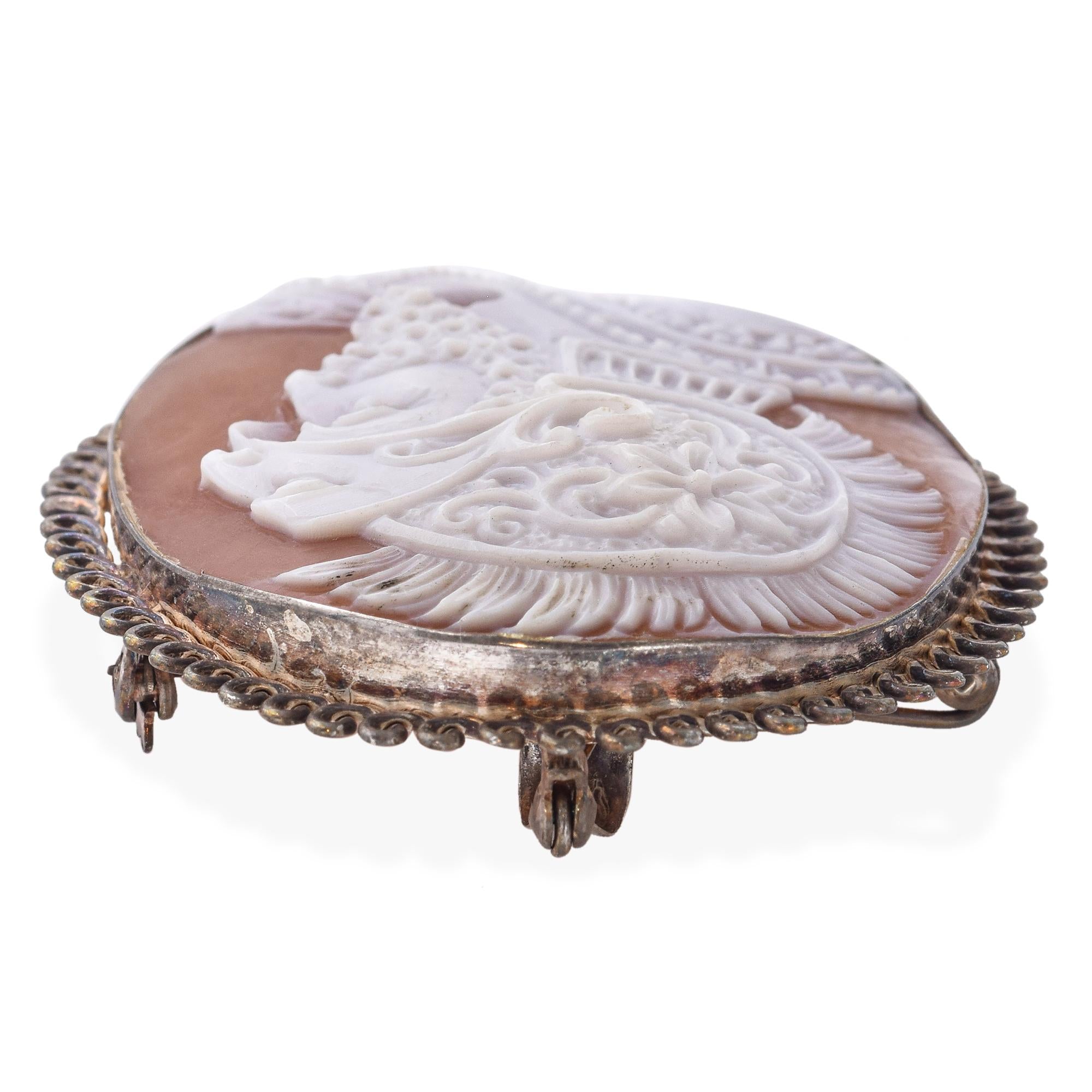 Antique Sterling Silver Achilles Signed Cameo Brooch Pendant