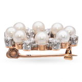 Antique 14k Yellow Gold and Platinum Pearl Diamond Brooch Pin
