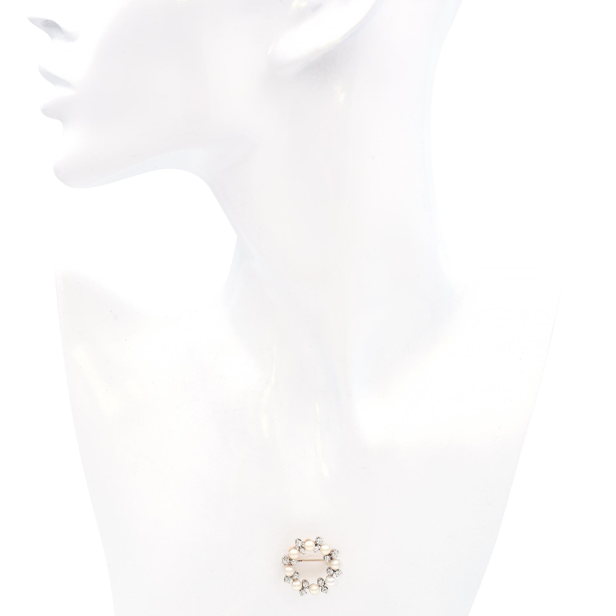 Antique 14k Yellow Gold and Platinum Pearl Diamond Brooch Pin