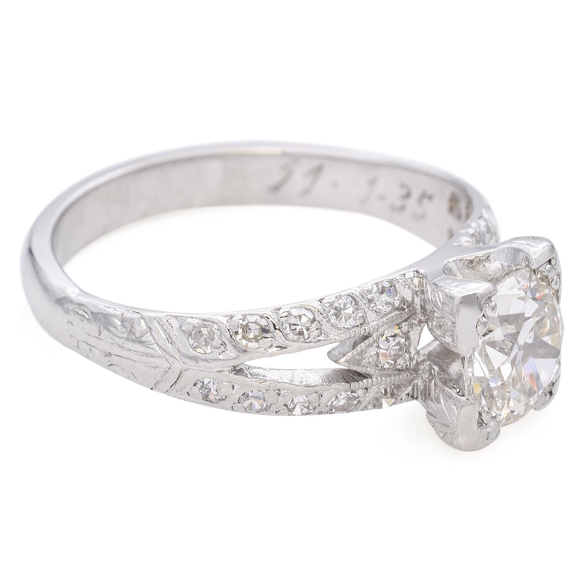 Vintage Platinum 1.01ct Brilliant Cut Diamond Engagement Ring