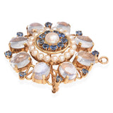 Vintage 14k Yellow Gold Moonstone Sapphire and Pearl Brooch Pendant