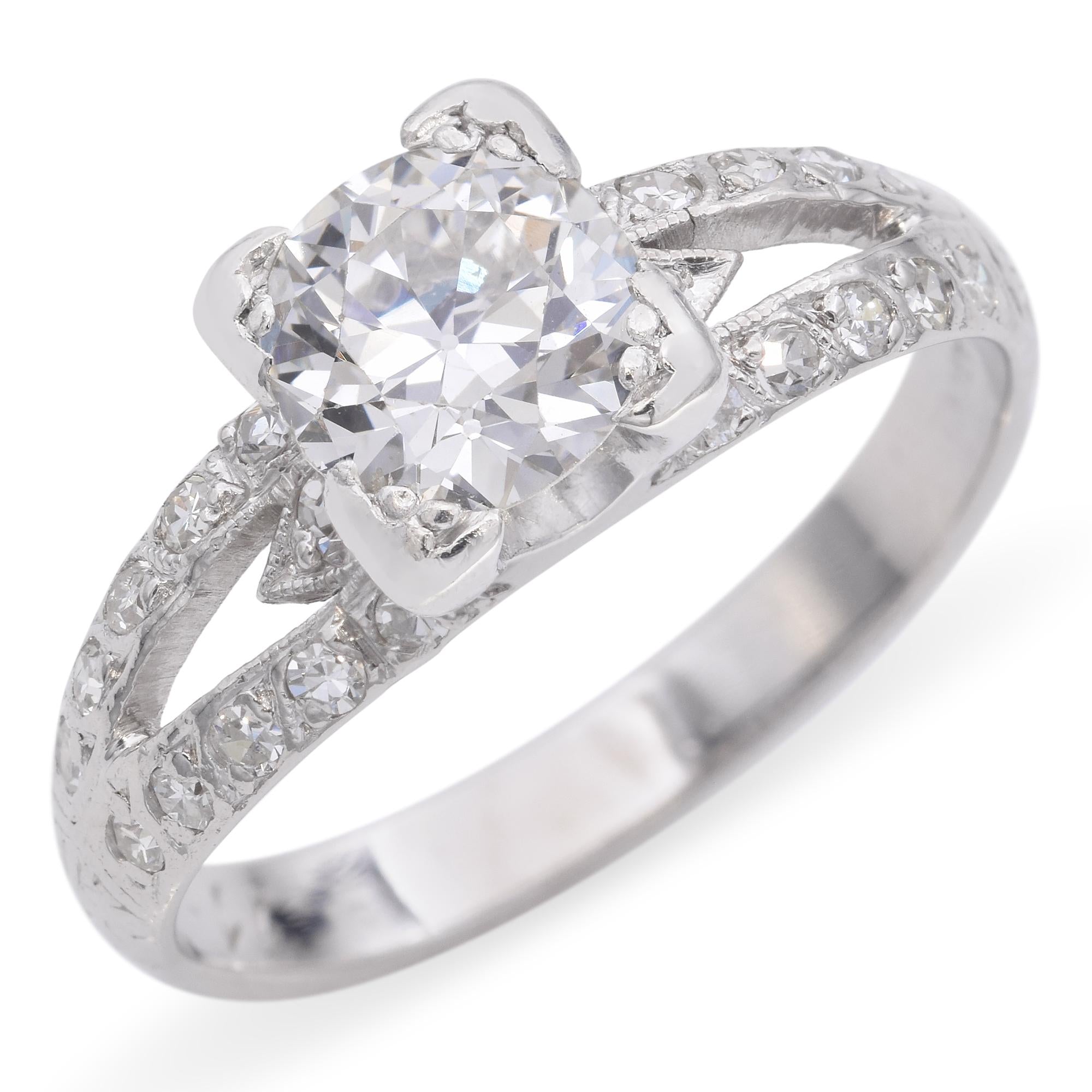 Vintage Platinum 1.01ct Brilliant Cut Diamond Engagement Ring
