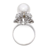 Vintage White Gold Silver Alloy Pearl and Diamond Ring