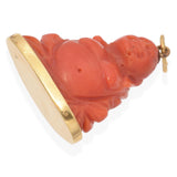 Vintage 18k Yellow Gold Carved Red Coral Smiling Buddha 3D Pendant