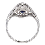 Art Deco 18k White Gold Diamond and Sapphire Filigree Dinner Ring