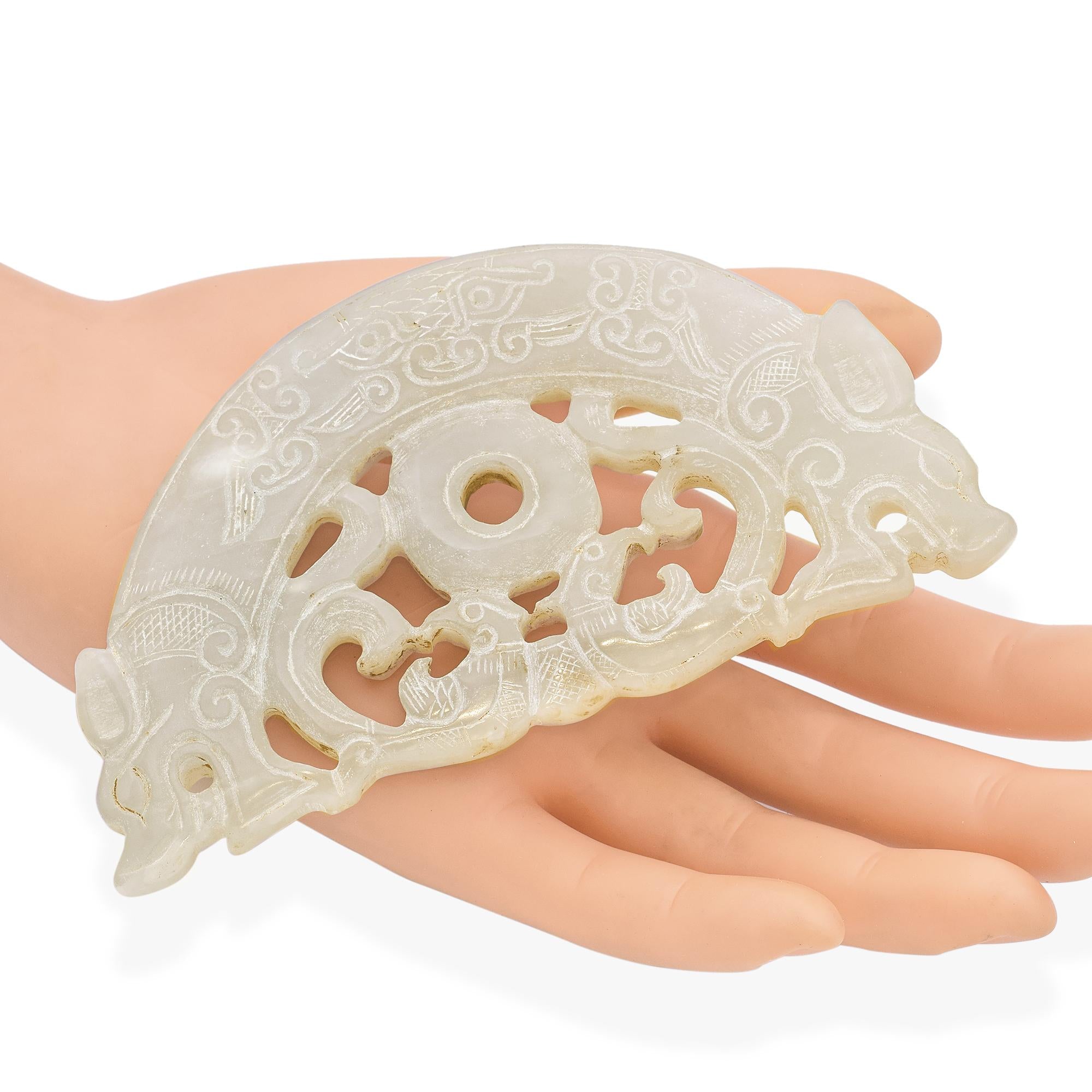 Antique Hetian White Jade Hand Carved Dragon Carving