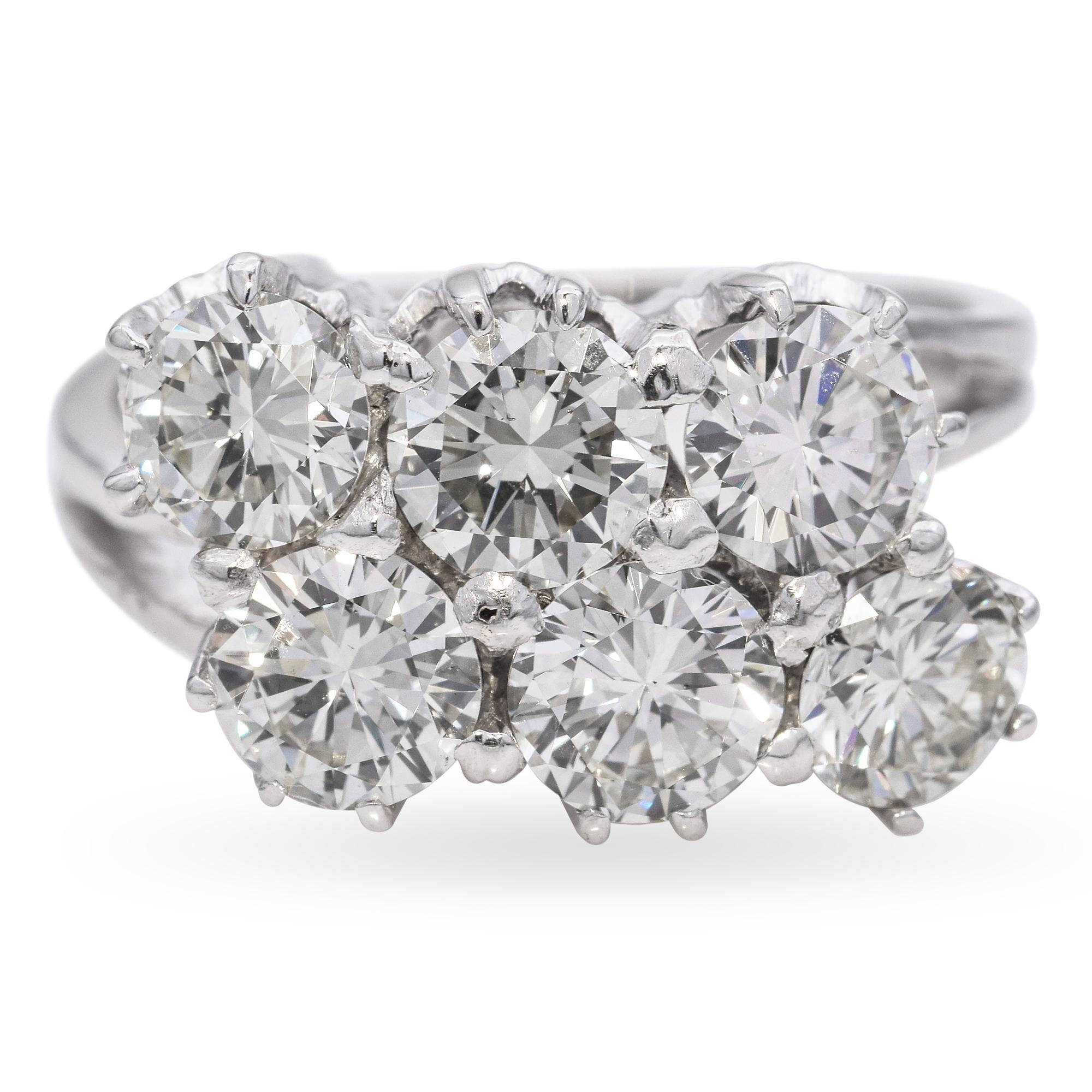 Vintage White Gold 2.9 tcw Diamond Cluster Ring