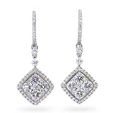 Vintage 18k White Gold 2.20tcw H Si1 Diamond Hanging Pave Earrings