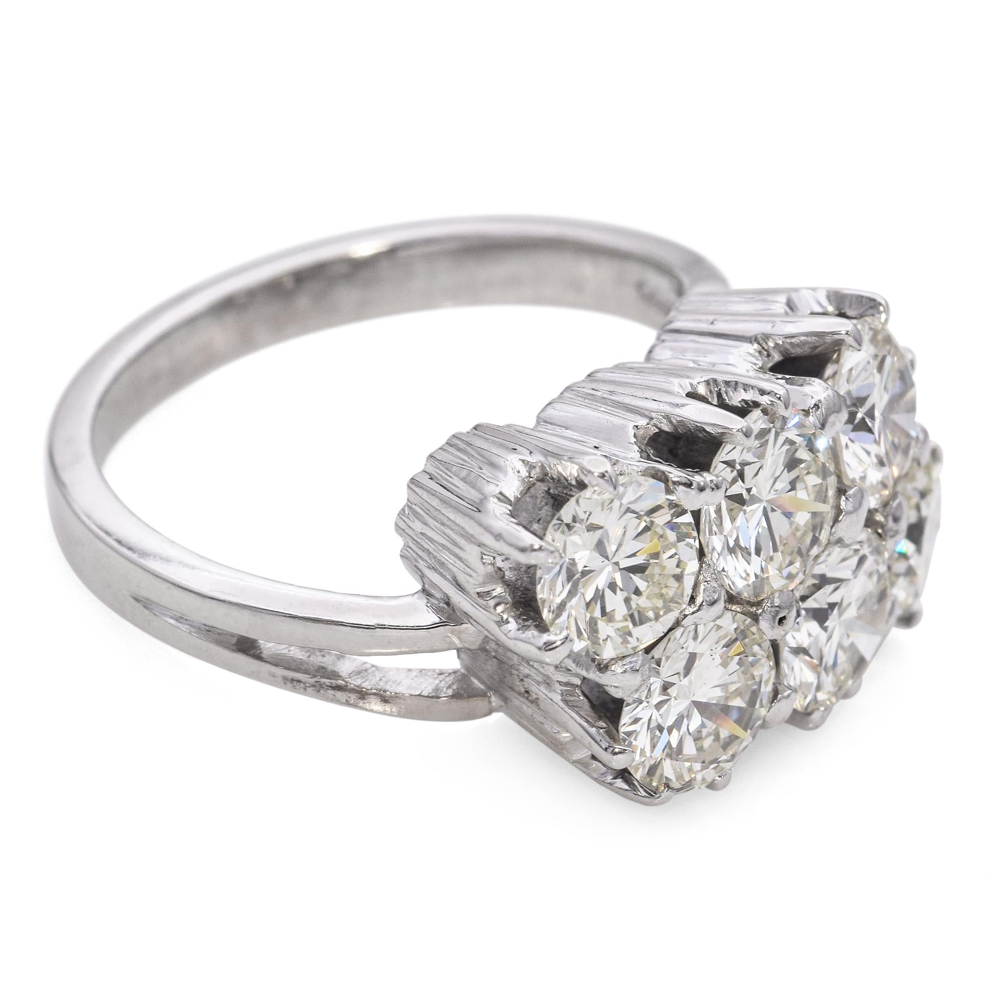 Vintage White Gold 2.9 tcw Diamond Cluster Ring