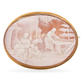 Antique 13K Yellow Gold Mary, Jesus, John, & Joseph Carpentry Scene Cameo Brooch