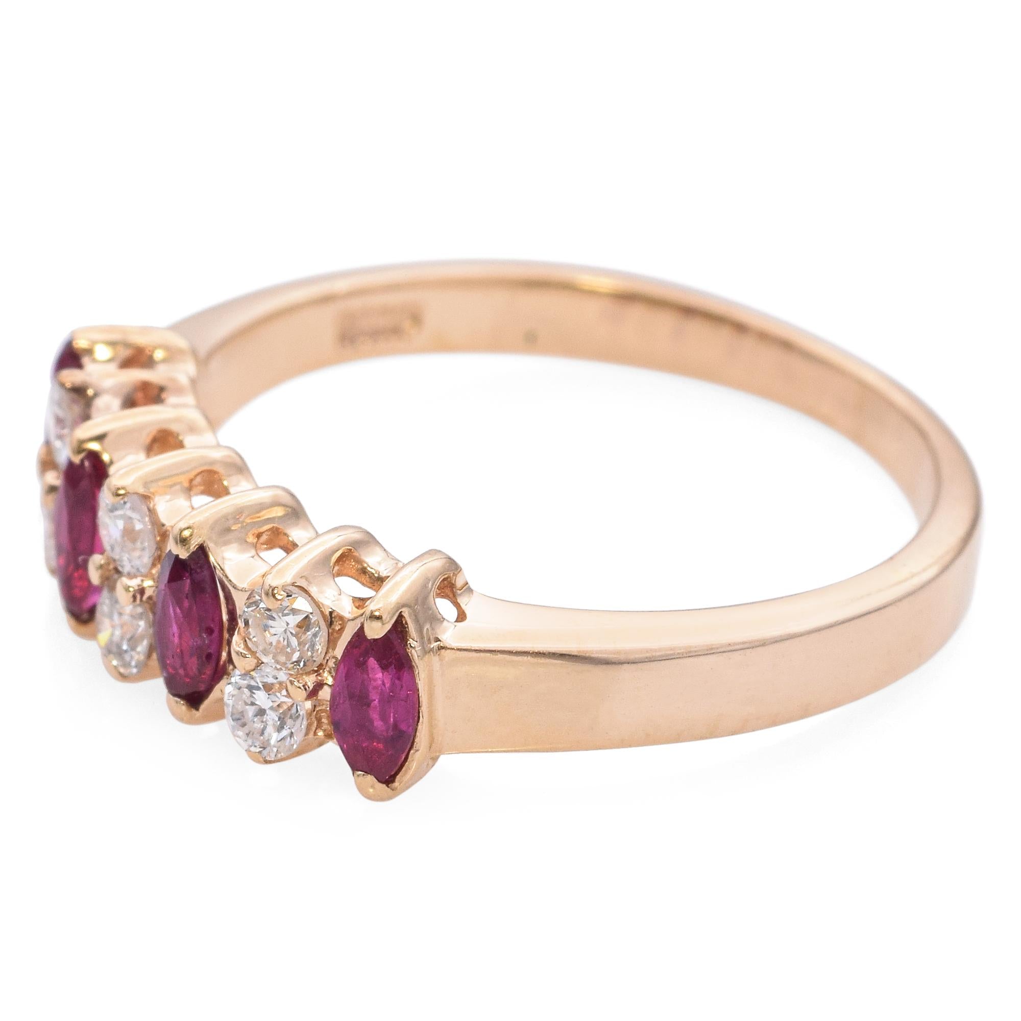 Vintage 14k Yellow Gold Ruby and Diamond Band Ring