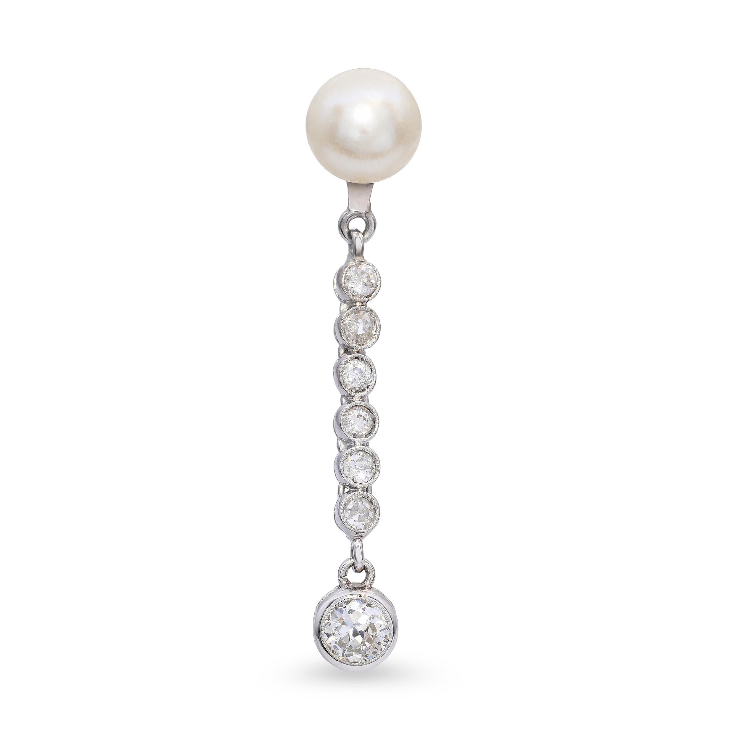 Antique Platinum Old Euro Diamond and Pearl Drop Pendant